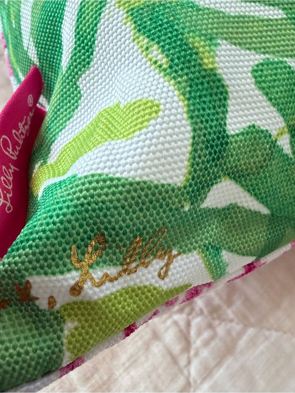 Lilly Pulitzer Flamingo Tassel Throw Pillow 24x24 Tropical Pink Green Decor - Picture 7 of 11